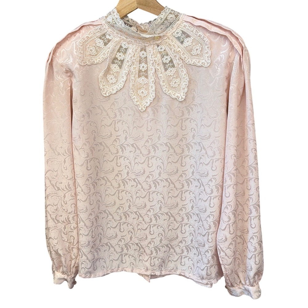 Vintage 80's Nicola Lace Collar Blouse Victorian Coquette Regencycore Feminine